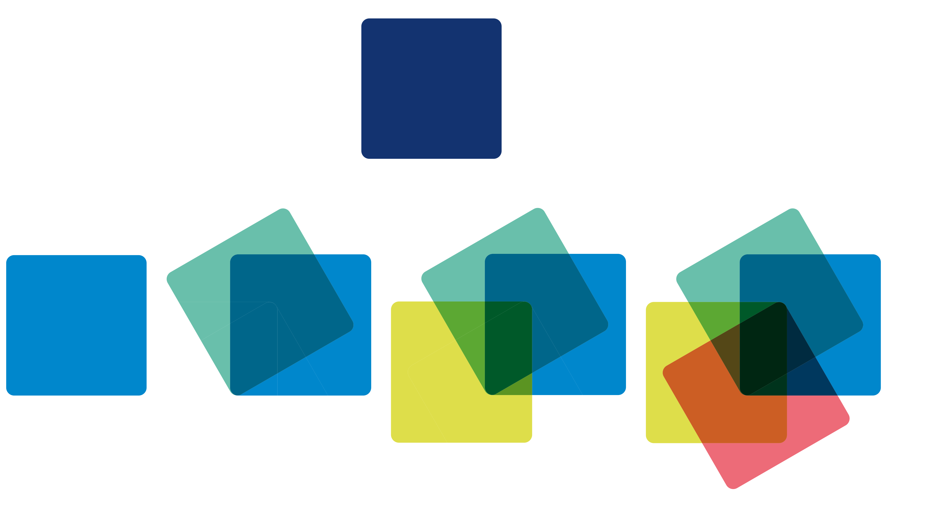 Darstellung Ableitung der Bildmarke im neuen JenaKultur-Logo, aus dem einen Quadrat der Jena Lichtstadt werden 4 bunte Quadrate, die sich überlappen
