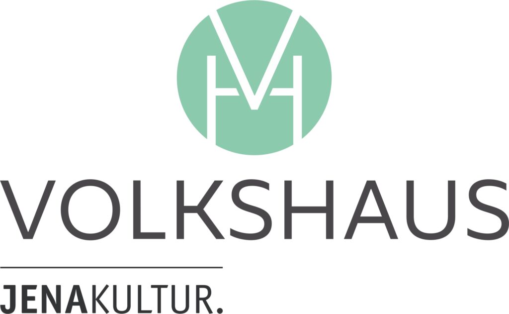 kompaktes Volkshaus-Logo mit einem den Initialien der Einrichtung zusammengefassten grünen Emblem