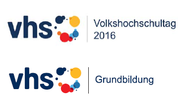 In duneklblau geschriebenes vhs mit bunter Bildmarke in Form von unterschiedlichen Größen mit daneben stehenden Trennstrich und Event