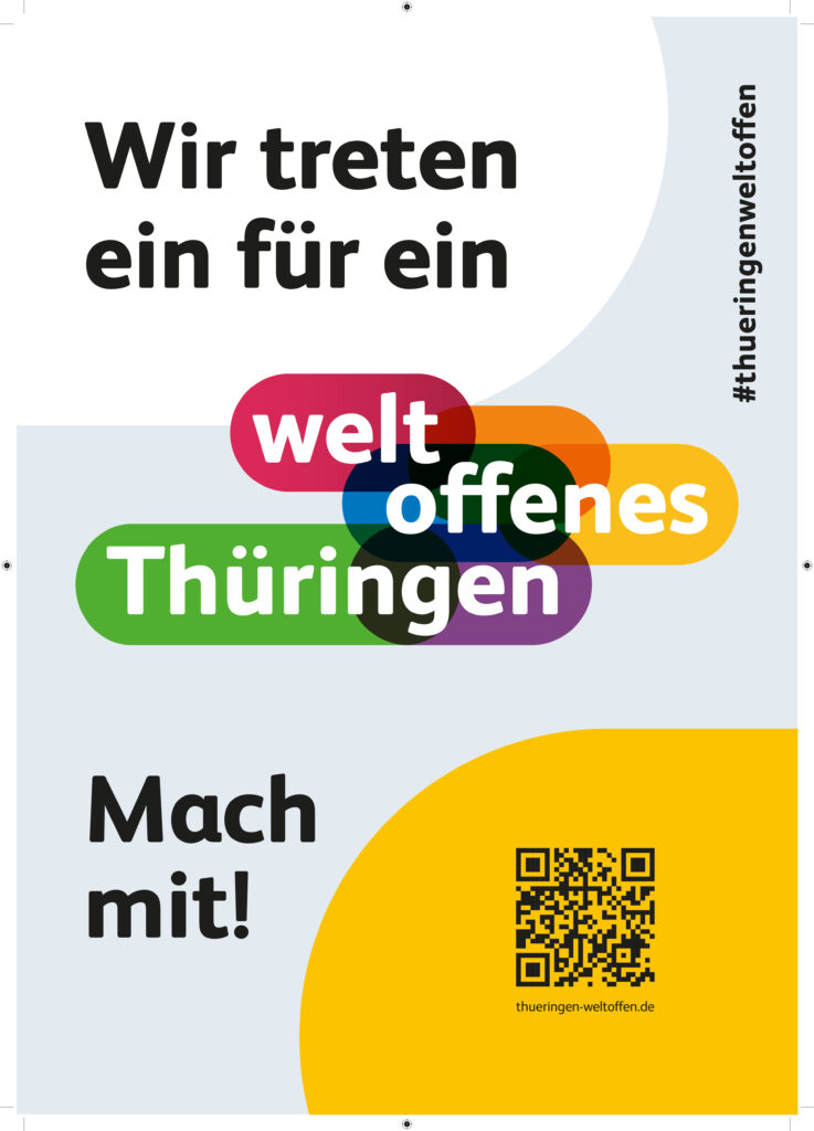 Plakat mit dem bunten Keyvisual vom weltoffenem Thüringen.