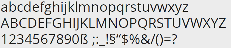 Das ABC und eine Auswahl an Zahlen und Sonderzeichen in der Schriftart Open Sans Regular.