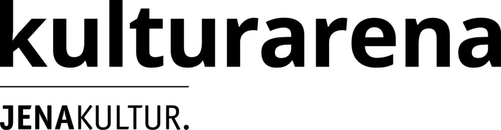 Wortmarke der Kulturarena in Schwarz bestehend aus dem Schriftzug "kulturarena" und darunter der Zusatz abgetrennt mit einer horizontalen Linie "JENAKULTUR."