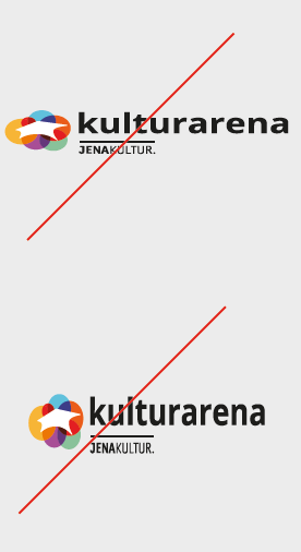 Das Logo der Kulturarena im Vergleich zum normalen Erscheinungsbild in verzerrter Version.