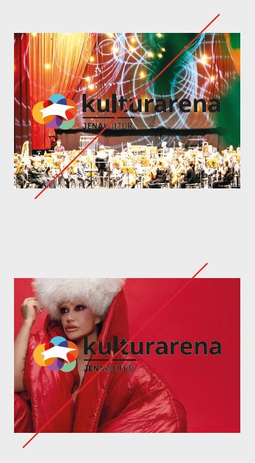 Fehlerhaftes Beispiel von Kulturarena-Logo auf stark hervortretendem Hintergrindmotiv.