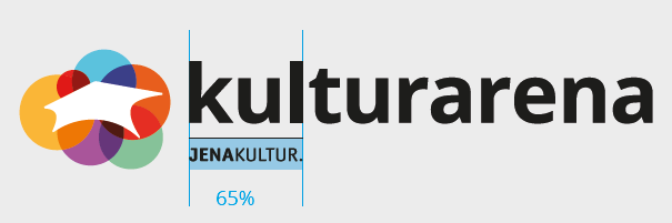 JENAKULTUR. Zusatz unter der Wortbildmarke Kulturarena mit einer gekennzeichneten Abmessung von 65 %