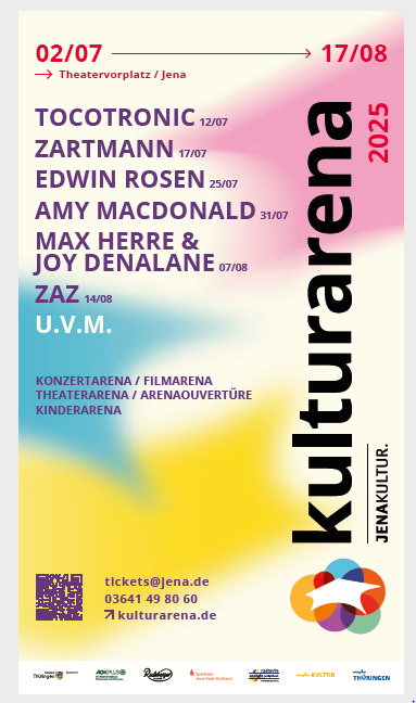 Plakat von der Kulturarena, wo das Logo rotiert, vertikal steht.