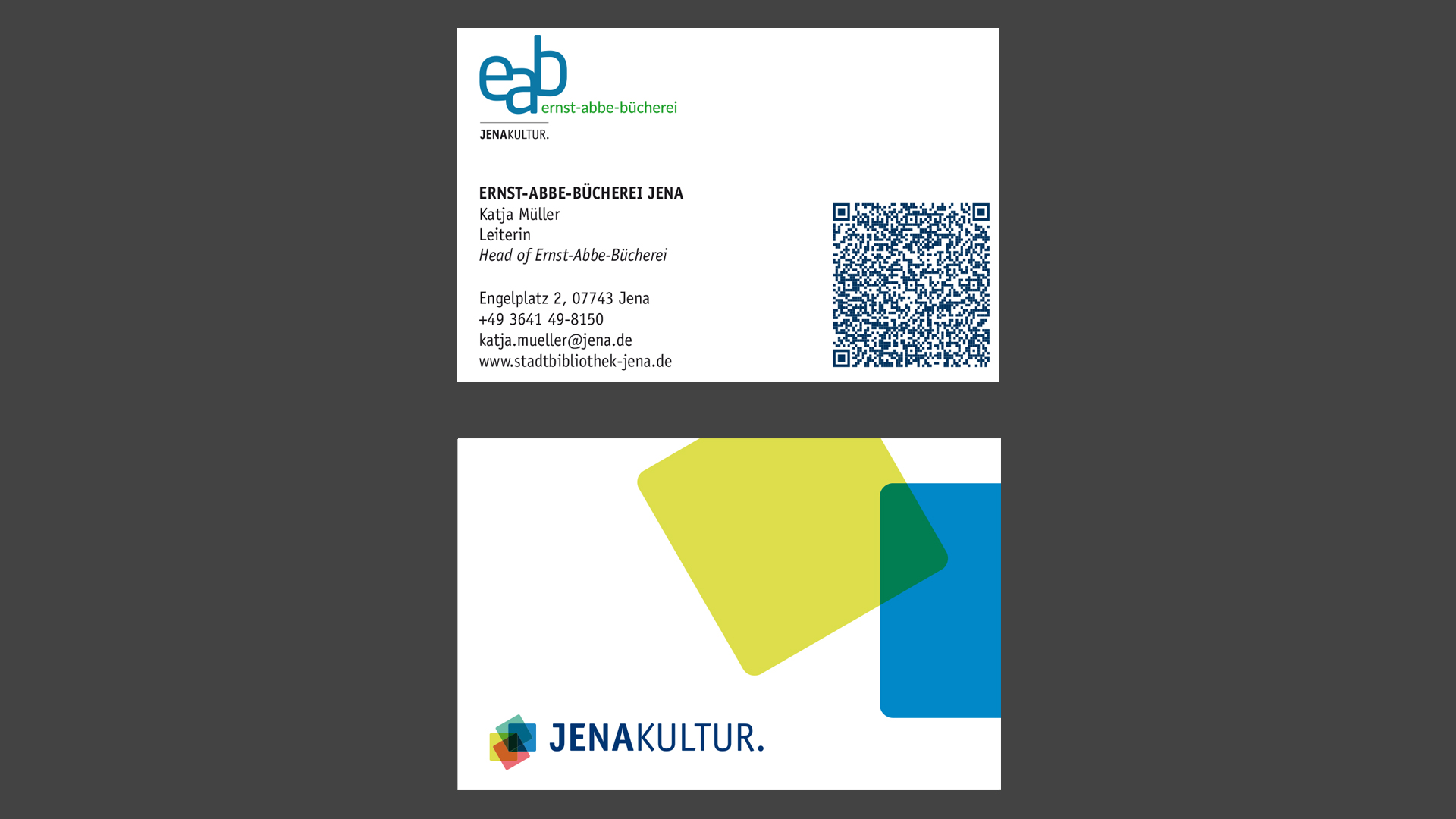 Ansicht einer beispielhaften Visitenkarte einer Kulturmarke, Beispiel EAB Jena